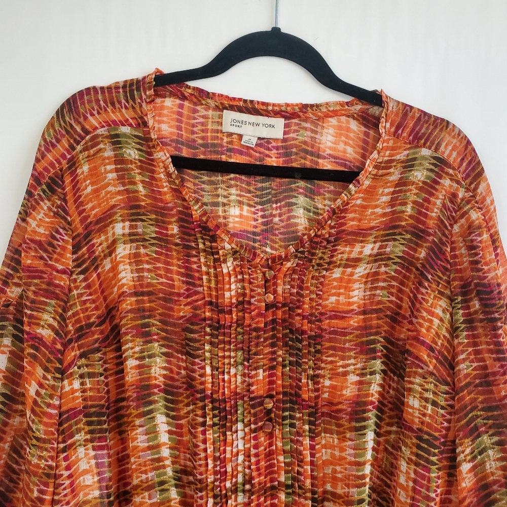 Jones New Tork Sport Size M Fall pattern, drop elastic waist blouse - Picture 2 of 9